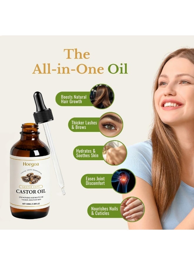 Hoegoa Castor Oil, Hair Strengthen Serum With Rosemary For Hair Growth, Fuller Lashes And Eyebrows, Hydrated And Rejuvenated Skin, Body, Hairs And Carrier Oil, 100ml/3.38fl oz - Image 3